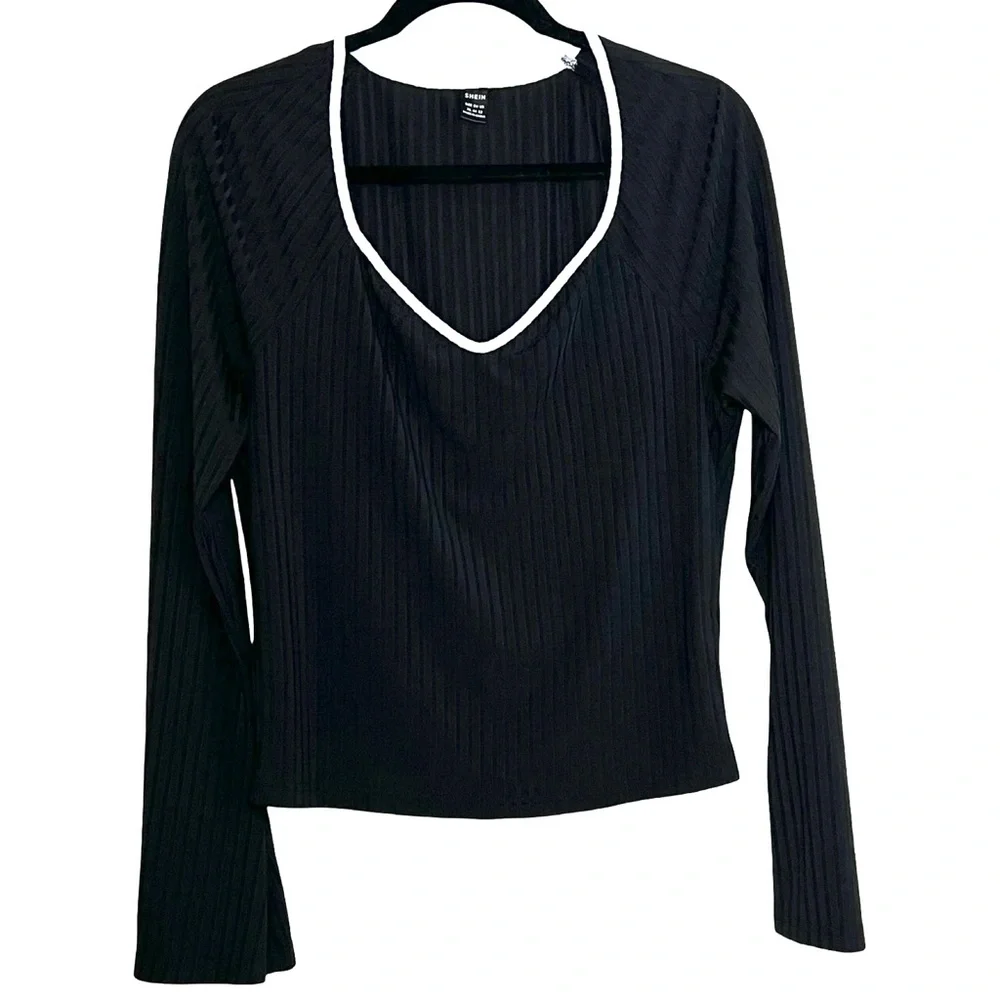 SHEIN Long Sleeve Low Neck Blouse - Picture 1 of 3